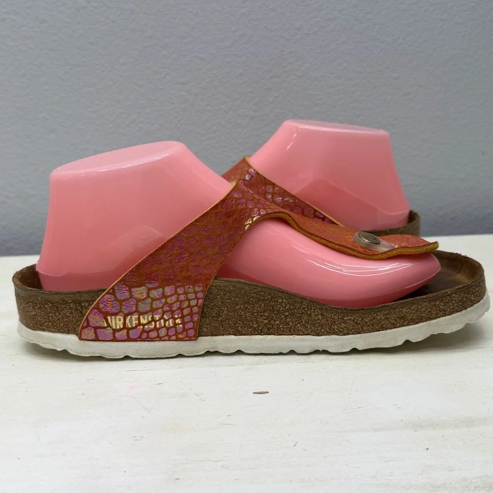 Birkenstock Orange Snake Leather Gizeh Sandals Size 38